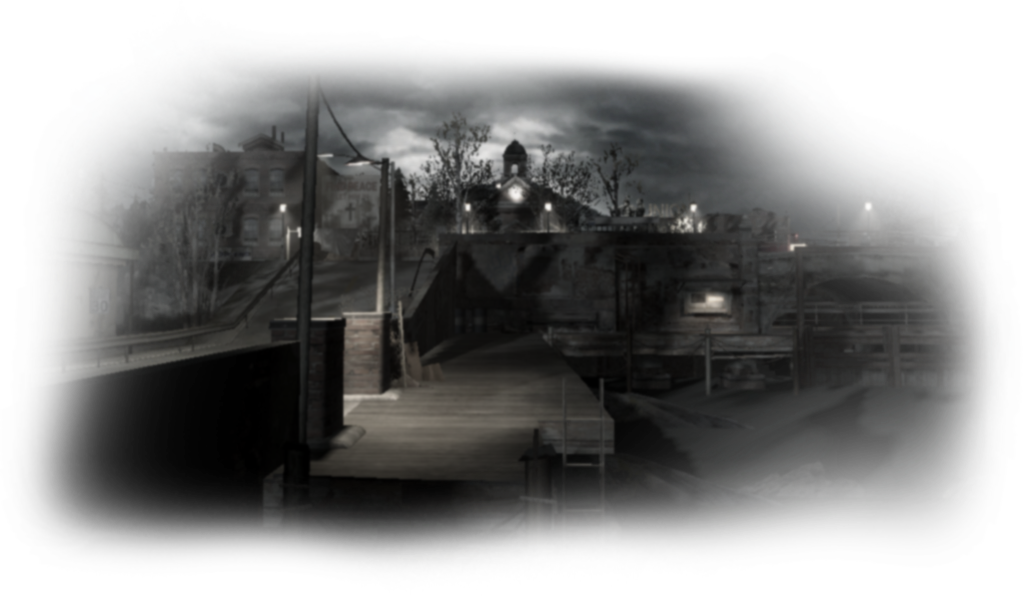 A quiet town street shown in the game’s main-menu artwork.